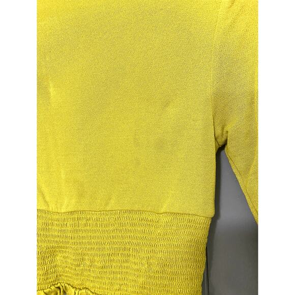 Urban Outfitters Chartreuse Bayside Smocked Button-front Cropped Blouse S - Picture 7 of 8